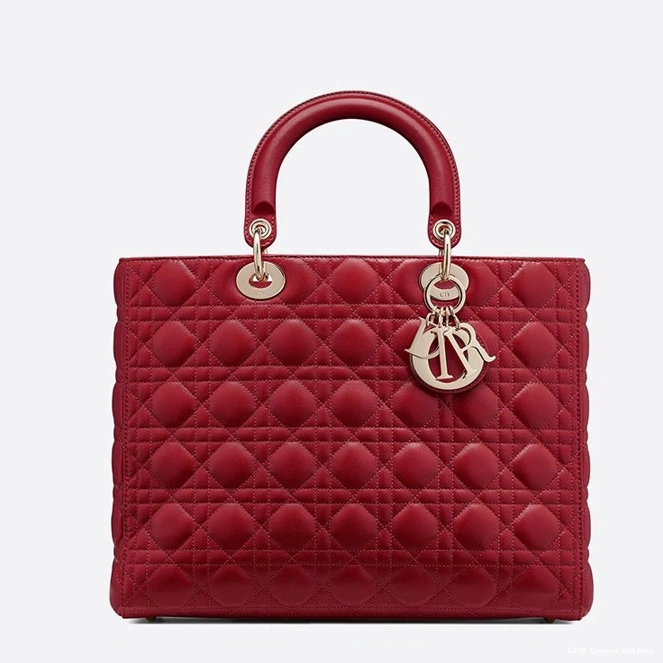 Cheap Large Dior Lady Cannage Lambskin Red Bag Gold 0815 Luxury